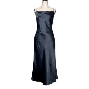 Express Black Satin Midi Slip Dress Medium Chic y2k Going Out Dress